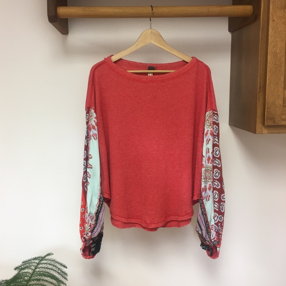 Red Free People Blossom waffle knit sweater